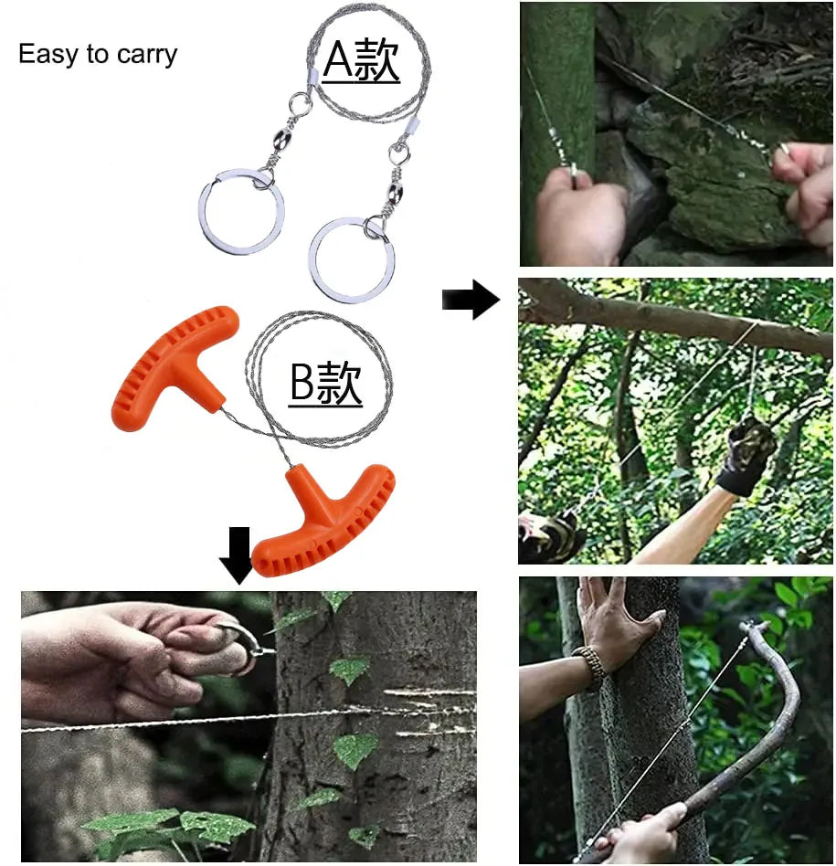 High-quality Multi-purpose Mini Pocket Wire Saw Stainless Steel Wire Saw Orange Outdoor Camping Emergency Survival Gear Tools