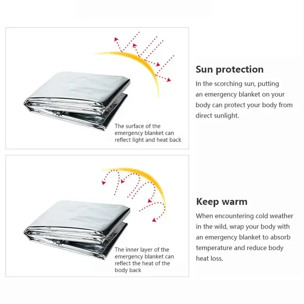 1-10pcs Emergency Thermal Blanket-Windproof Foil Space Blanket for Survival, Camping, Hiking, Marathons-All Weather Protection