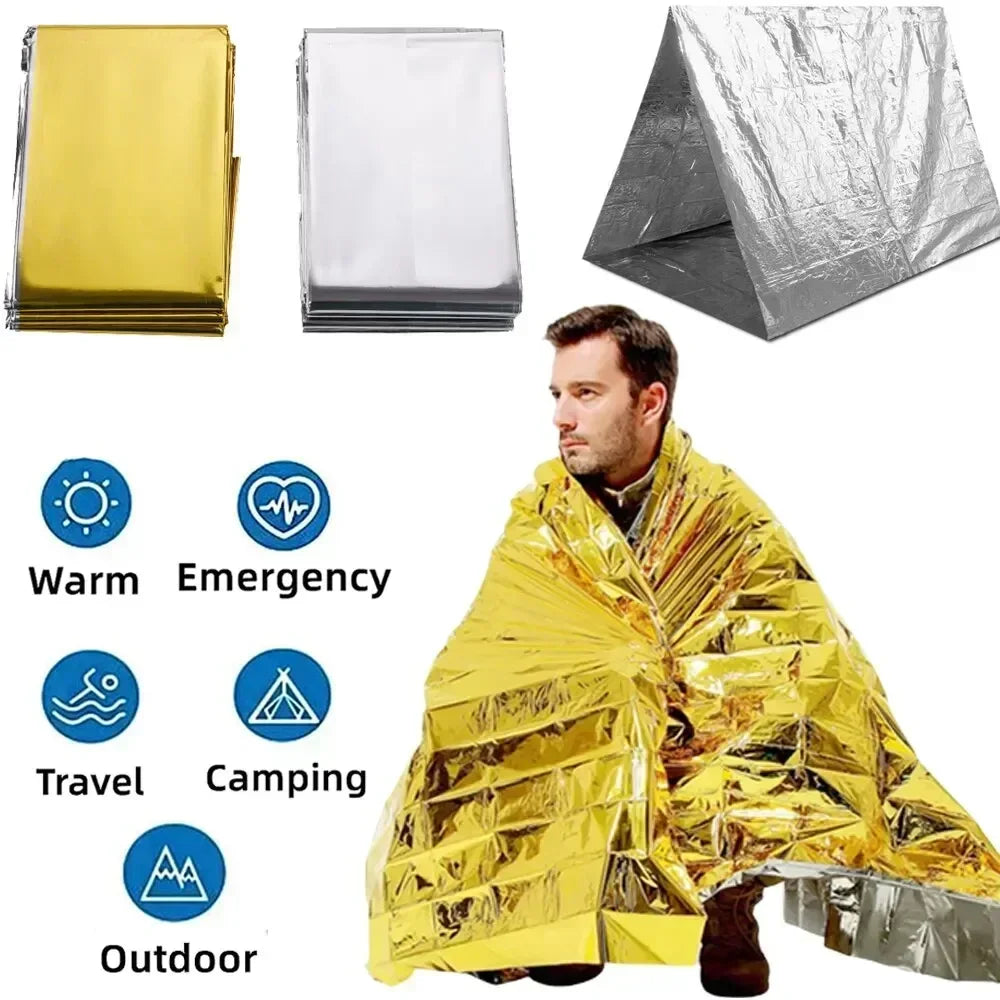 1-10pcs Emergency Thermal Blanket-Windproof Foil Space Blanket for Survival, Camping, Hiking, Marathons-All Weather Protection