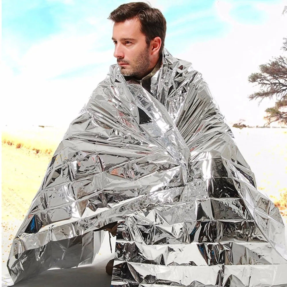 1-10pcs Emergency Thermal Blanket-Windproof Foil Space Blanket for Survival, Camping, Hiking, Marathons-All Weather Protection