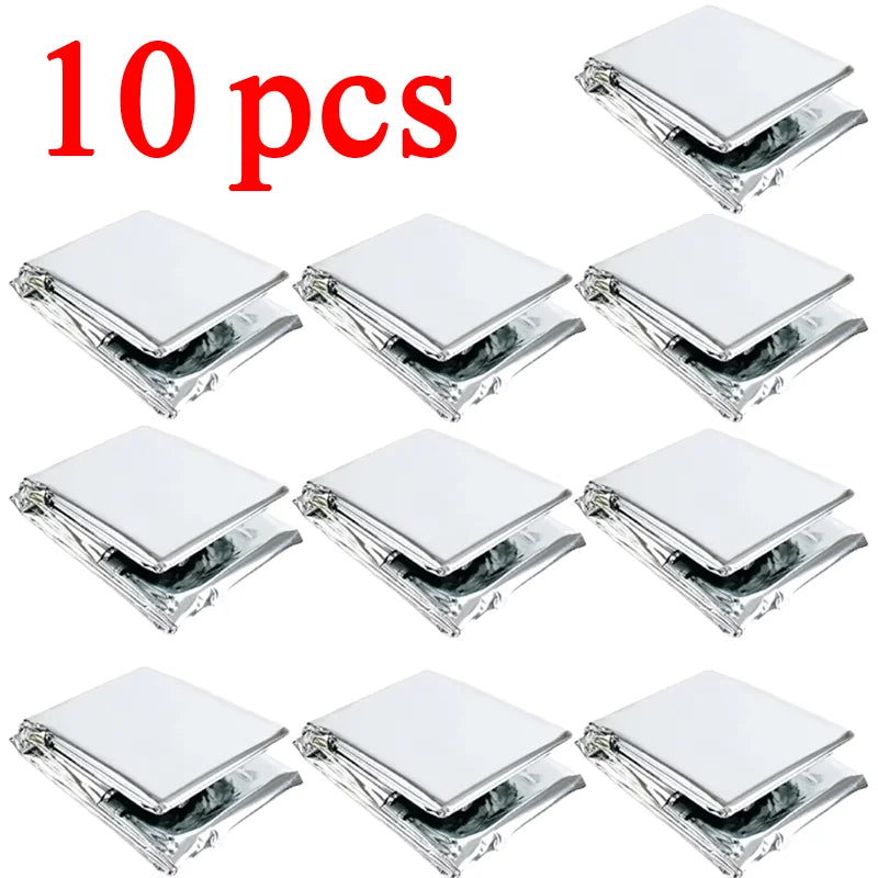 1-10pcs Emergency Thermal Blanket-Windproof Foil Space Blanket for Survival, Camping, Hiking, Marathons-All Weather Protection