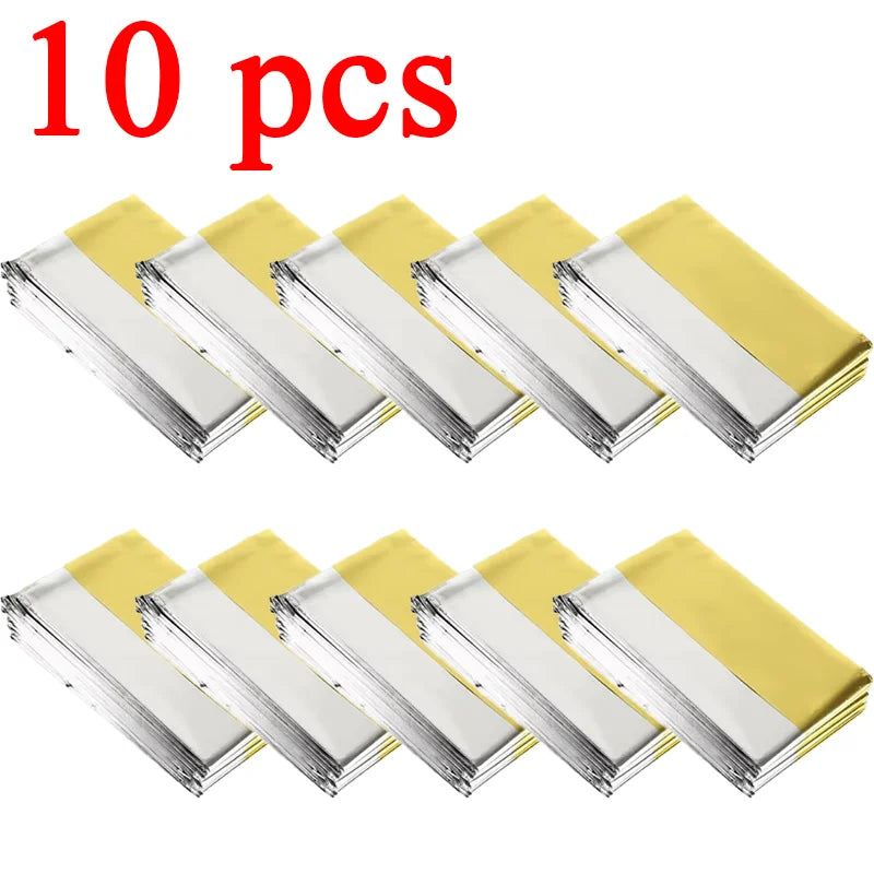 1-10pcs Emergency Thermal Blanket-Windproof Foil Space Blanket for Survival, Camping, Hiking, Marathons-All Weather Protection